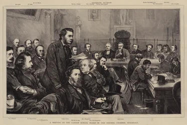 Réunion du London School Board dans la salle du conseil, Guildhall